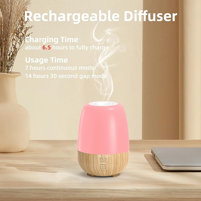 SEEDSEEL 150ML Cordless Essential Oil Diffuser, Built-in 6000mAH Rechargeable Battery, 7-Hour Runtime, 7 LED Color Changing Lights, Portable Aromatherapy Diffuser for Home,Office,Outdoor