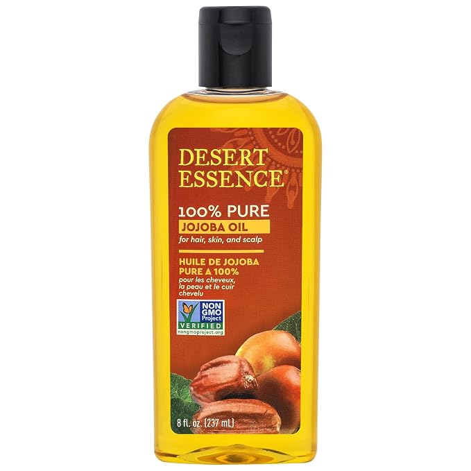 Desert Essence 100% Pure Jojoba Oil, 8 Fl Oz | Moisturizer for Hair, Skin & Scalp, Makeup Remover & Aftershave Hydrator, Non-GMO, Vegan, Cold-Pressed