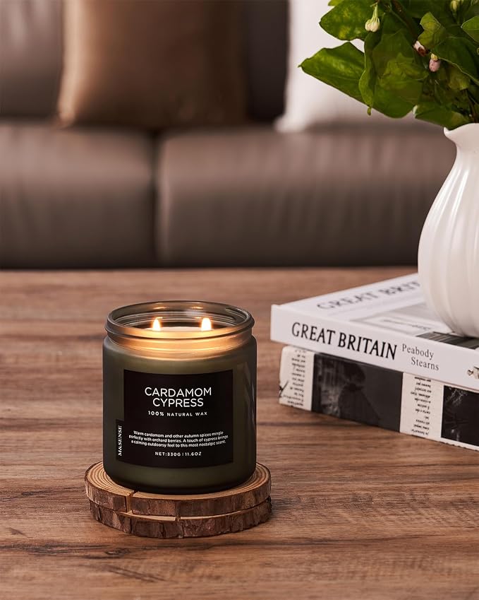 M&SENSE Cardamom Cypress Fir Large Scented Candles for Home 2 WIC 11.6oz 70 Hours Long Lasting Slow Burning Woody Scented for Birthday Holiday Gifts
