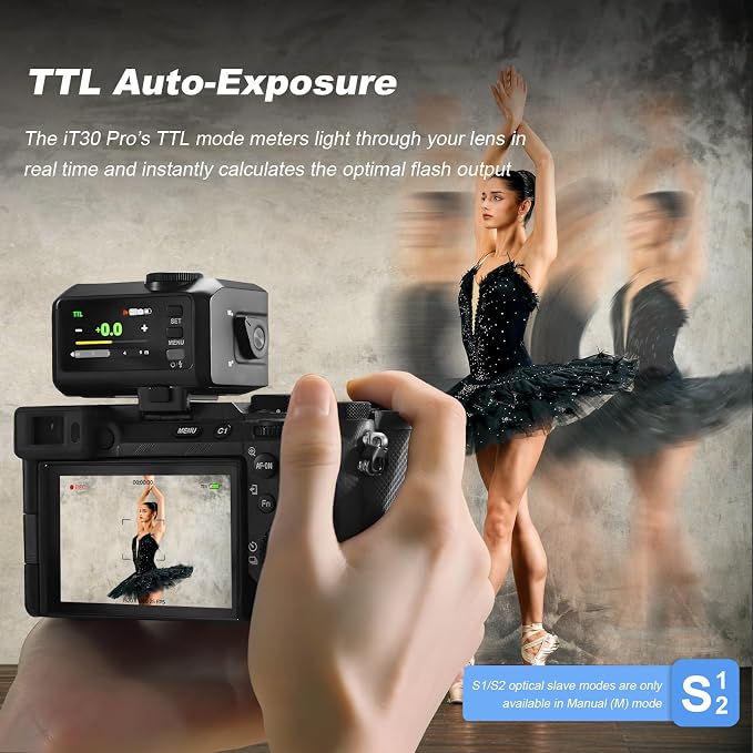 Godox iT30 Pro F TTL Mini Flash for Fuji with Diffuser—HSS 1/8000s, 2.8" Full-Color Touchscreen, 2.4G Wireless X System, Magnetic Mount, Tilt/Swivel Camera Speedlight (Black)