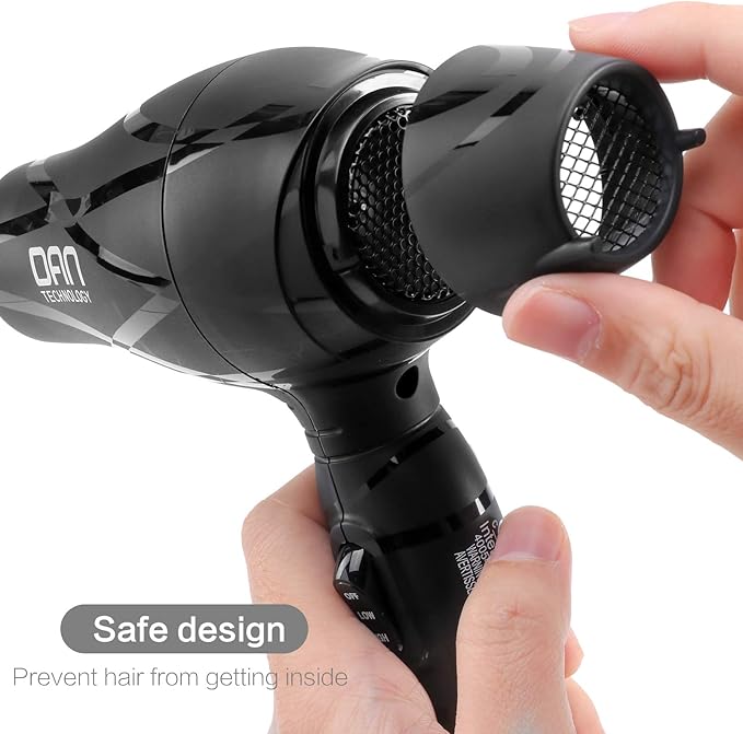 Dan Technology Lightweight Travel Hair Dryer,Portable Mini BlowDryer with Concentrator&Diffuser, with Nozzle Attachment Ceramic,