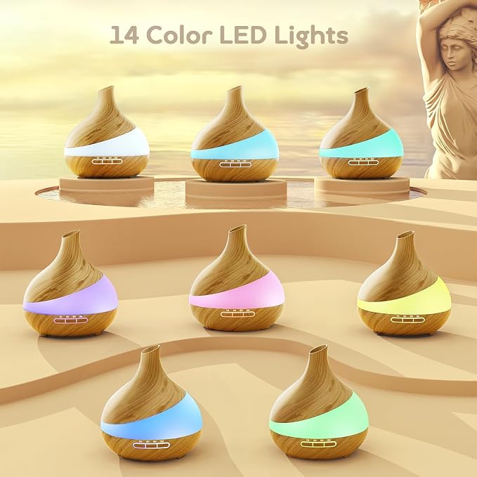 HJTHJT 500ML Essential Oil Diffuser: Aroma Diffuser with Remote Control for Hotel Spa Yoga Room - Humidifier with 14 Colors LED Night Light for Bedroom Home Relaxation