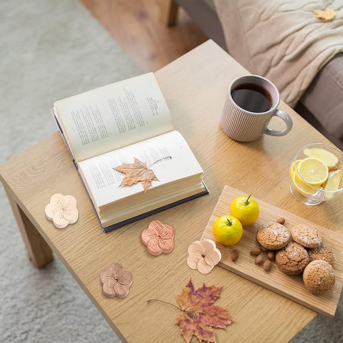 Zubebe Aroma Wood Essential Oil Diffuser 4 Packs Minimalistic Decor Car Air Freshener Flower Diffuser with Aromatherapy Clip for Car Office Bedroom