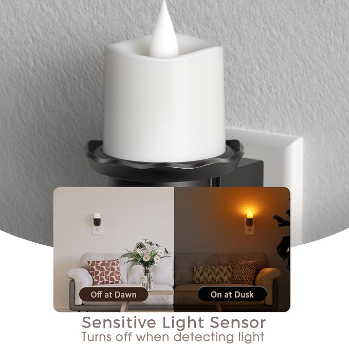 Briignite Candle Night Light, Amber Night Lights Plug into Wall 2 Pack, LED Flicker Candle Night Light with Light Sensor, 0-100LM Dimmable Nightlight for Kids Hallway Bathroom
