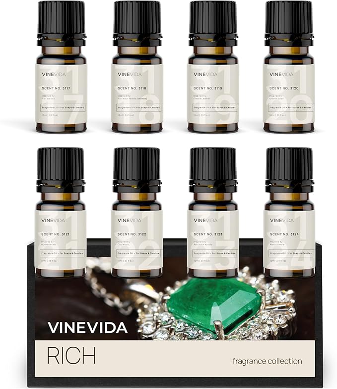 VINEVIDA [Set of 8] Rich Scents for Candle Making, Made in USA Candle Fragrance Oil, Soap Making Essential Oils, Diffuser Oil Scents