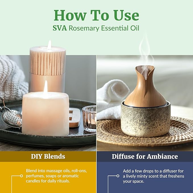SVA Rosemary Essential Oil – 4 Fl Oz - for Diffuser, Skin & Hair Care – Ideal for Aroma, Massage & DIY Blends– with Dropper