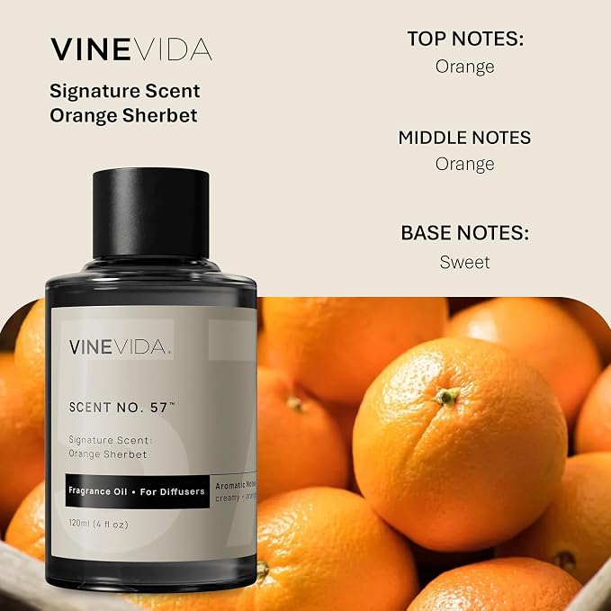 VINEVIDA [4 Fl Oz] Orange Sherbet Fragrance Oil for Cold Air Diffusers, Essential Oils for Diffuser Oil Refill & Air Freshener Room Spray