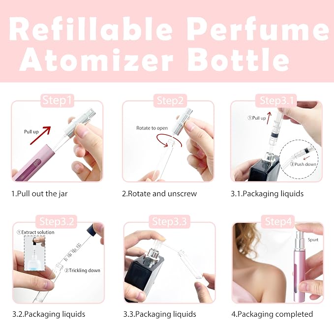 4 Pack Refillable Mini Perfume Atomizer Bottle，Portable Separate Bottles，Travel and Outings Spray Boxes Dispensers 5ml/0.2oz (Pink)