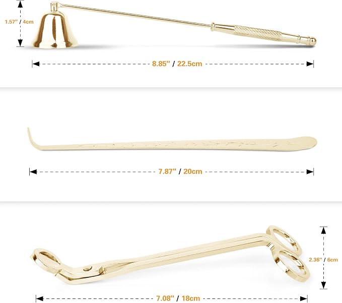 3 in 1 Candle Snuffer Long Handle Candle Extinguisher Candle Wick Trimmer Candle Cutter Candle Wick Dipper Kit - Gold