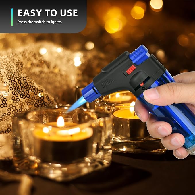 Torch Lighter, 5 Pack, Butane Lighters, Windproof Butane Refillable Jet Torch Flame Gas Lighter, Multi Utility Lighters for Candles Fireplaces Campfires BBQ Grill Pilot Lights (Without Fuel)