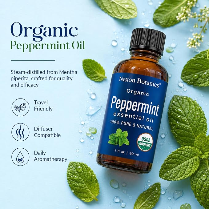 Organic Peppermint Essential Oil 30 ml - Pure, Natural Oils for Aromatherapy, Diffusers, DIY, Candle and Soap Making Scent - Nexon Botanics