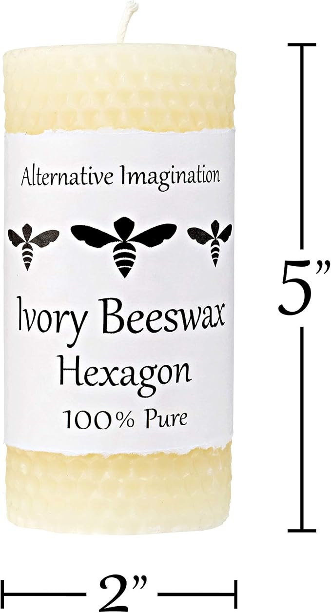 Hexagon 100% Pure Beeswax Candles - 2x5 Natural Ivory Beeswax Candle for Home Decor, Mood Lighting, Gifts - 45 Hour - Unscented, Clean Burning, Smokeless, Dripless - 1 Pack - Alternative Imagination