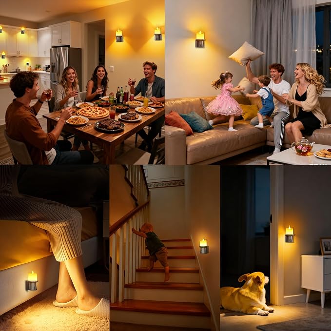 2 Pack Flameless Candles Nightlight With Flickering Flame, Battery Operated Candles Included Magnetic Attachment Easy For Placement, Realistic Candlelight For Home, Bathroom, Window Decor (Brown)