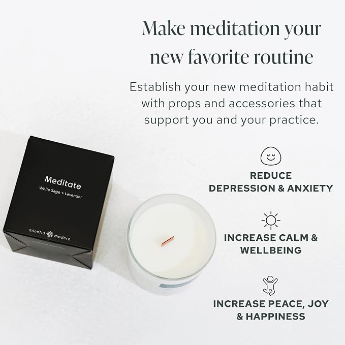 Mindful Modern Natural Meditate Candle | White Sage and Lavender Hand-Poured Soy Wax Stress Relief | Aromatherapy Candle | Elegant Scented Home Fragrance | Clean, Even, Longer Burn | 8 oz Glass Jar