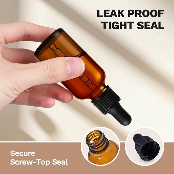 Bumobum Dropper Bottle 1 oz, 2 pack Amber Glass Eye Dropper Bottles with Labels and Funnel, Tincture Bottle with Measured Dropper - Leakproof Essential Oils Bottles for Health, Personal Care & Beauty