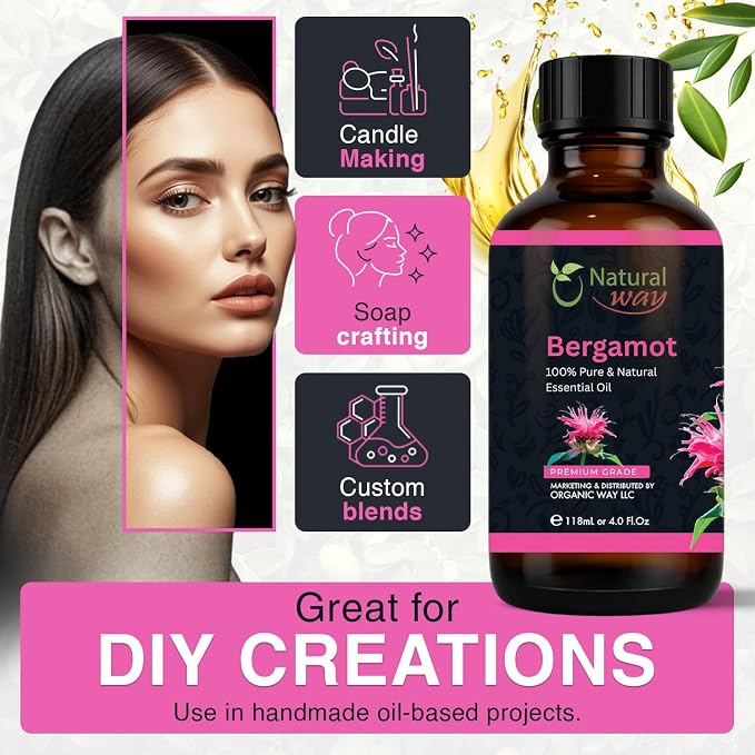 Bergamot Essential Oil for Diffusers | Natural Aroma Oil for Home Fragrance, Humidifier & DIY Candle Making, Long Lasting Scent for Office, Bedroom & Soothing Scent 4 Fl Oz (120 mL)