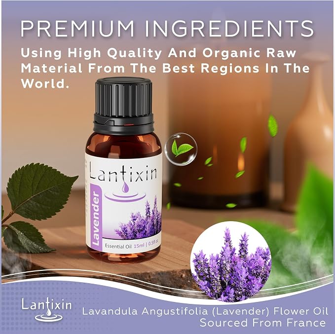 Lantixin 100% Pure Lavender Essential Oil – Natural Undiluted Scent for Diffuser – Relaxing Home Fragrance for Ultrasonic Diffusers, Meditation & Crafting – 0.5 fl oz(Lavender)