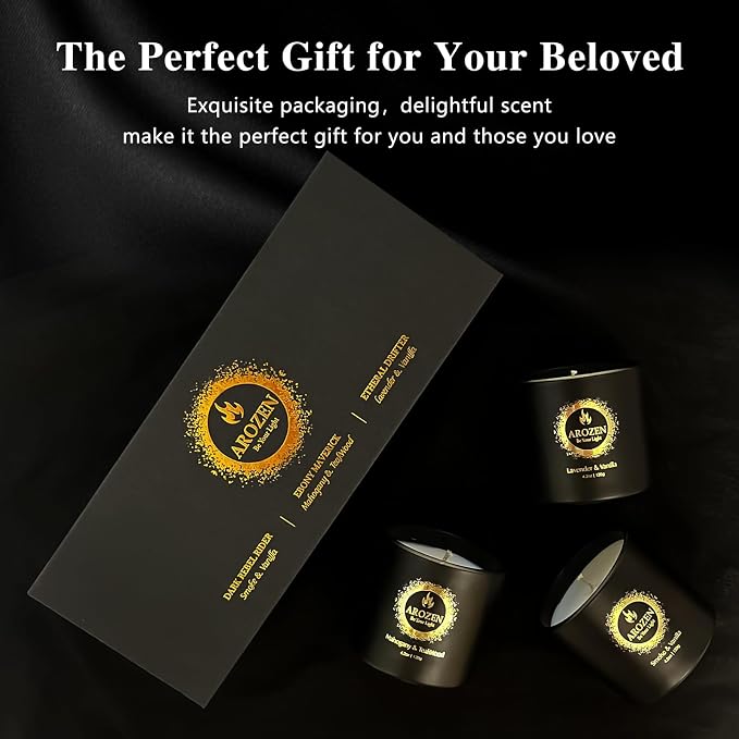 3 Pack Candles for Home Scented, Scented Candles Gifts Set for Men, Aromatherapy Soy Candle of Lavender, Mahogany Teakwood & Smoke Vanilla, Gifts for Men Fathers Day Valentine's Day Present