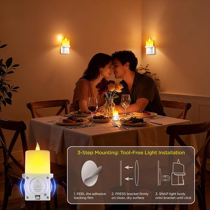 Flameless Candles Night Light with Flickering Flame, Battery Operated LED Night Light, Magnetic Attachment for Easy Placement, Realistic Candlelight for Home, Bathroom, Window Decor (White, 1 Pack)