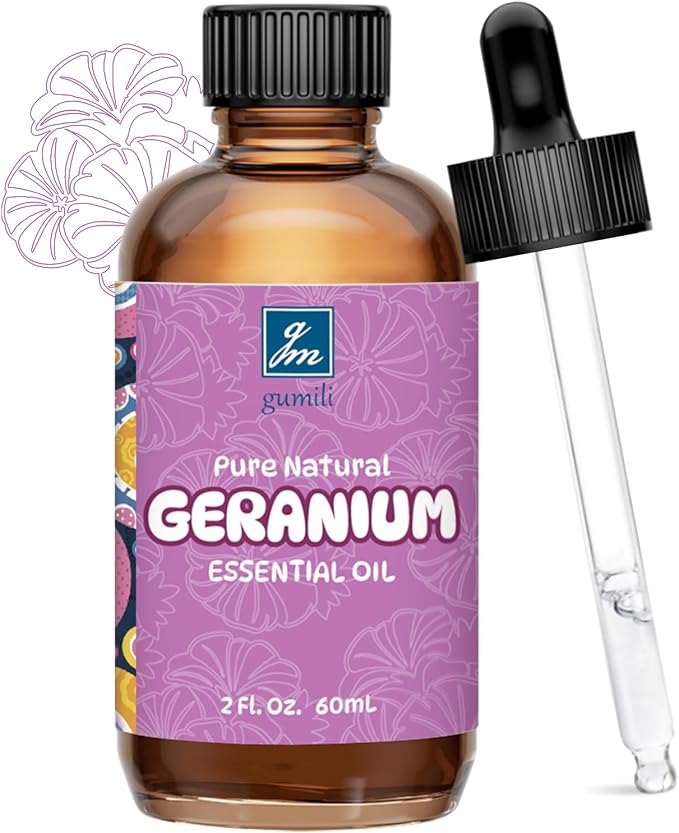 GM Gumili Geranium Essential Oil 2 Oz, Pure Geranium Oil for Skin, Hair, Diffuser, DIY Projects