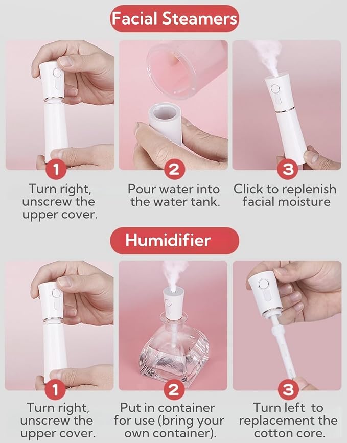 Portable Small Humidifier Dual Nozzle - Large Cool Mist Humidifiers Double Spray Ports, Water Shortage Protection, Ultra-Quiet, Mini Humidifier for Bedroom Plants Office Car Travel (White)