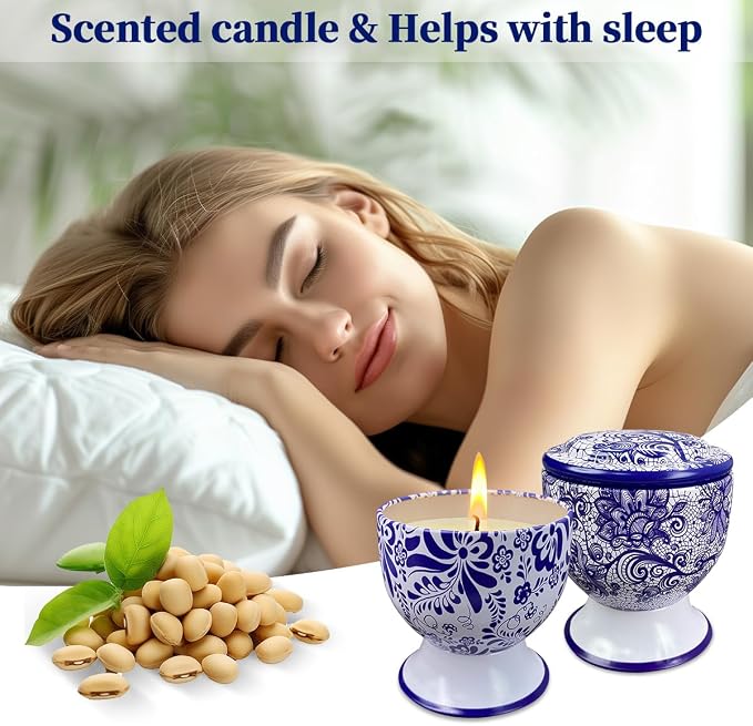 Aromatherapy Candles, 2 Packs of 4-Ounce Natural Soy Wax Candles, Vanilla, Cedar Amber Musk Portable Relaxation Candles, Suitable for Hydrotherapy, Bathing, Yoga