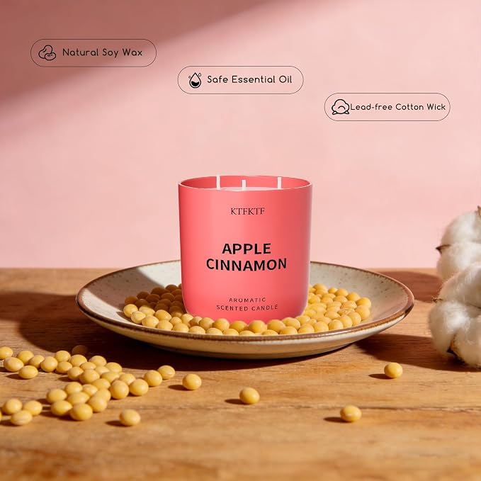 Apple Cinnamon Scented Candle - 14.1oz Soy Candles for Home Scented, 80H Long Lasting Burn, Non-Toxic Aromatherapy Candle for Relaxation, Stress Relief, Birthday,Mothers Day Gifts for Women