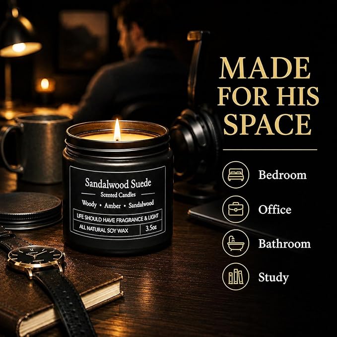 YMing 12 Pack Scented Candles for Men, Masculine Soy Candle Gift Set, 3.5 oz Each, Woody Leather Tobacco Coffee & Amber Scents, Gifts for Men Dad Husband Boyfriend