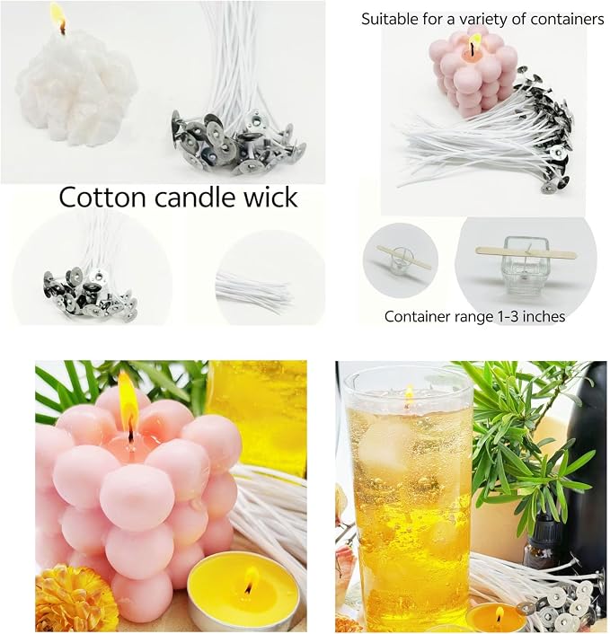30Pcs Candle Wicks 4 Inch,40Pcs Candle Wicks 6Inch,30Pcs Candle Wicks 8 Inch,100pcs Candle Wick Stickers,Candle Wick Centering Device,20 Pcs Metal Sustainer Tabs,5pcs Candle Wick