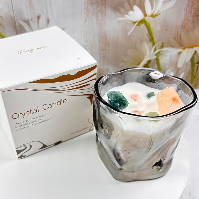 Scented Soy Candles with Crystals Inside Aromatherapy Candle for Women Positivity Energy Gift Mothers Days Birthday Gray