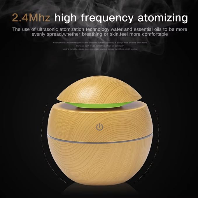 7 Colour LED Air Diffuser & Humidifier with Aromatic Essential Oil Feature | 130ml Ultrasonic Cool Mist | Auto Shut-Off | Aromatherapy Diffuser for Home, Office, Spa and More!