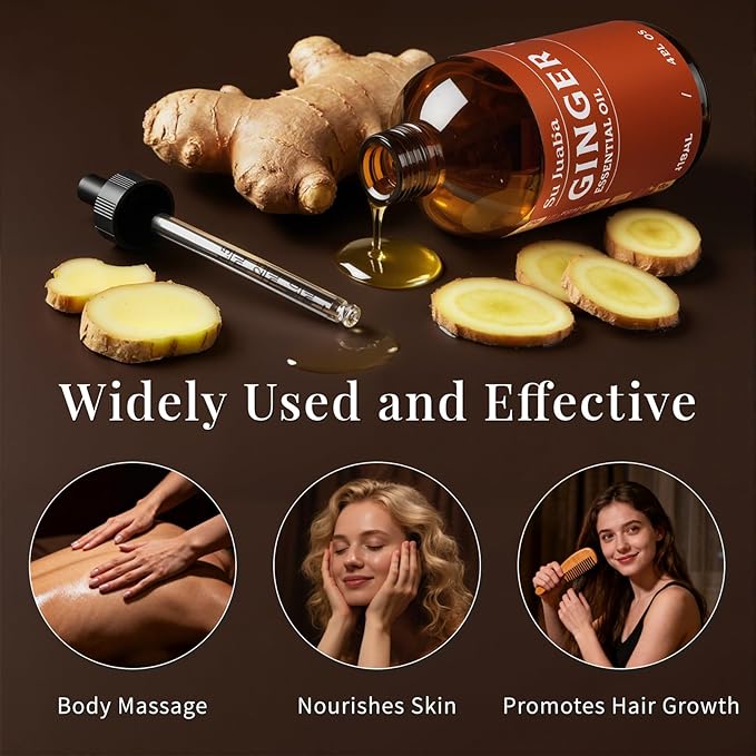 SU JUABA Ginger Oil 4 Fl Oz for Massage, Diffuser, Aromatherapy, Hair & Skin Care - 118ML