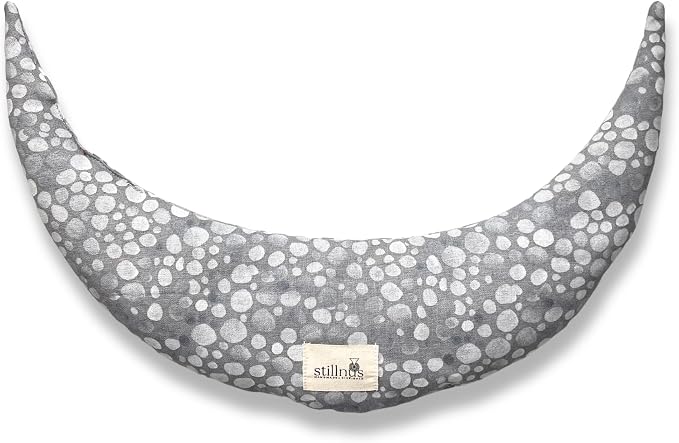 Stillnus Crescent Moon Pillow – Grey Dots – Weighted Aromatherapy Neck & Cramp Relief with Lavender & Flaxseed – Hot or Cold Compress for Stress, Hormone Balance & Relaxation