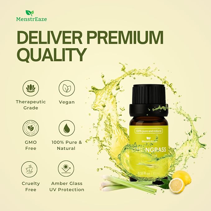 Lemongrass Essential Oil, 100% Natural & Pure, High Potency Lemongrass Oil for Skin, Hair, Aromatherapy Oils, Candle Making, Therapeutic Grade for Wellness & Comfort, Bright & Zesty Scent, 10ml
