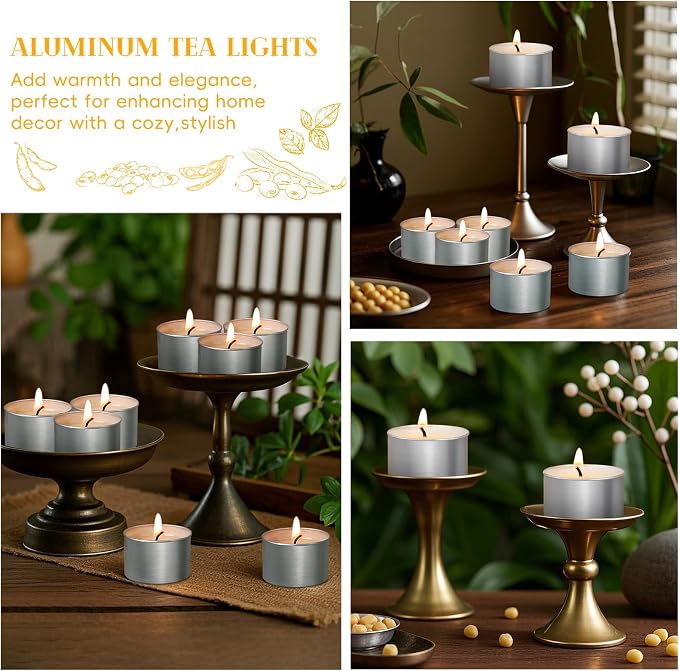 Soy Tealight Candles 120 Pack,8 Hours Long Burning Tealights Candles Bulk,Natural Soy Wax Tea Light Candle Paraffin-Free,Unscented Small Tea Candle for Emergency,Dinner
