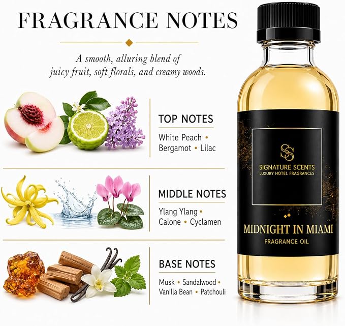 Luxury Hotel Diffuser Oil for Hotels and Homes - Aromatherapy Oils for use with an Essential Oil Diffuser at Home - Fragrance-Scent Diffuser Oil Blend (Midnight in Miami) 4.05fl oz (120ml)