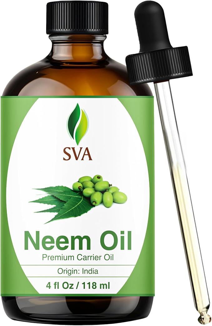 SVA Neem Seed Oil 4 Fl Oz - for Face, Skin Care, Hair Care, Scalp Massage & Body Massage – Carrier Oil with Dropper