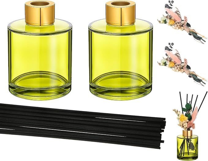 Rtteri 2 Reed Diffuser Sets Flower Oil Diffuser Sticks with Refill Empty 5oz Bottles Scent Glass for Fragrance Home Bathroom Gifts, Oil Not Included (Green Color)