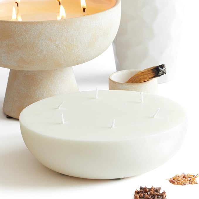 Blueme Spiritual Candle | Palo Santo & Vetiver | 5 Wick - Refillable Wellness Candle with Essential Oils, Hand Finished & Poured Soy Wax Blend Ceramic Vessel, Natural Cotton Wicks | Large 24 oz