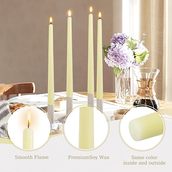 Candlesticks Long Taper Candle,Vanilla Scented 10 Inches Yellow Candle Sticks Smokeless Tapered Candles for Home Décor Holiday Gifts