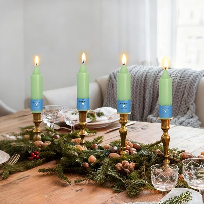 Smokeless Candlesticks Short Taper Candle,Unscented 5 Inches Light Green Candle Sticks Dripless Tapered Candles for Home Décor Weddings Seasons Gifts(4pcs-Light Green)