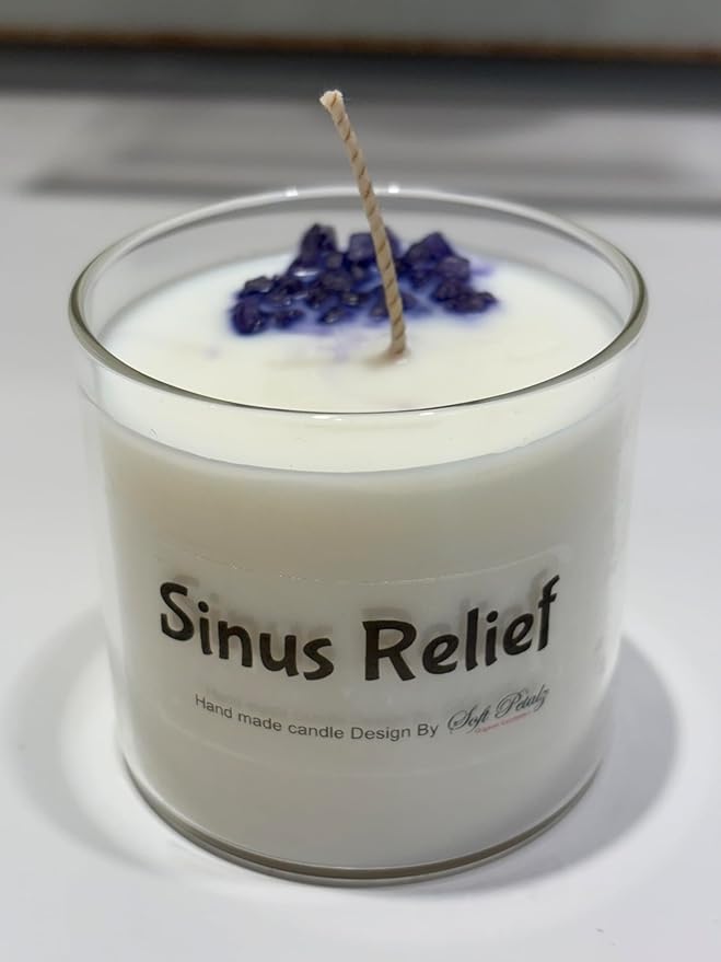 Sinus Relief Soy Wax Candle with Peppermint, Eucalyptus, Lavender, and Menthol, 6 oz, New and Improved with Stronger Scent