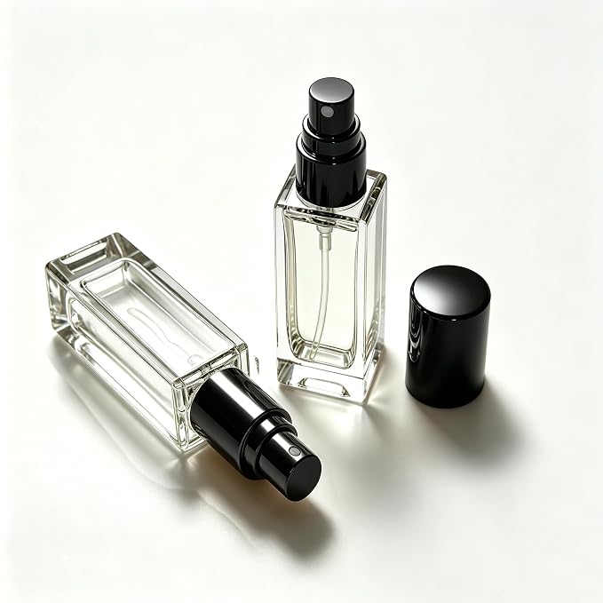 5PCS 5ml Glass Travel Refillable Perfume Bottle,Small Empty Cologne Atomizer with Dispenser Tools, Mini Pocket Spray Bottles For Toiletries and Smple Container (Black Cap 5p)