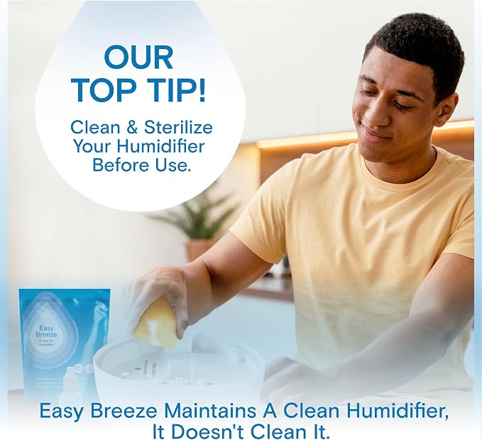 Humidifier Cleaner Drops — Easy Breeze Water Treatment for All Humidifiers, Reduces Calcium Buildup & Sludge, 100-Day Supply Humidifier Drops, Freshens & Deodorizes, Natural Formula, Made in USA