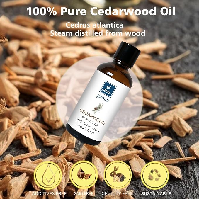 GM Gumili Cedarwood Essential Oil 1 Oz, 100% Pure Natural Cedarwood Oil, Aromatherapy Essential Oils for Diffuser, Skin, Hair, Candle, DIY Body Care