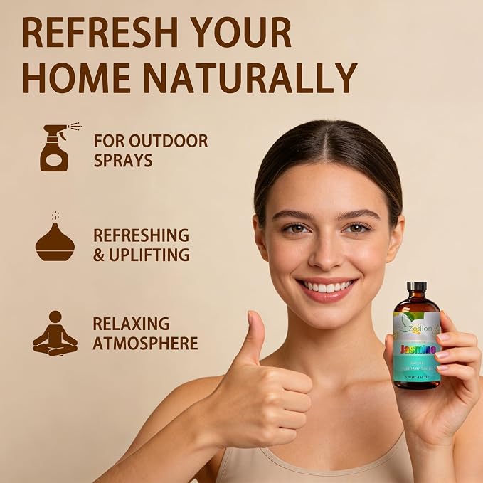 Jasmine Essential Oil - Jasmine Fragrance Oil for Diffuser, Massage, Humidifier, DIY Candle, Soap Making, Home, Bath, Yoga - 4 fl oz (120ml) - ZODION Jasmine Essential Oils