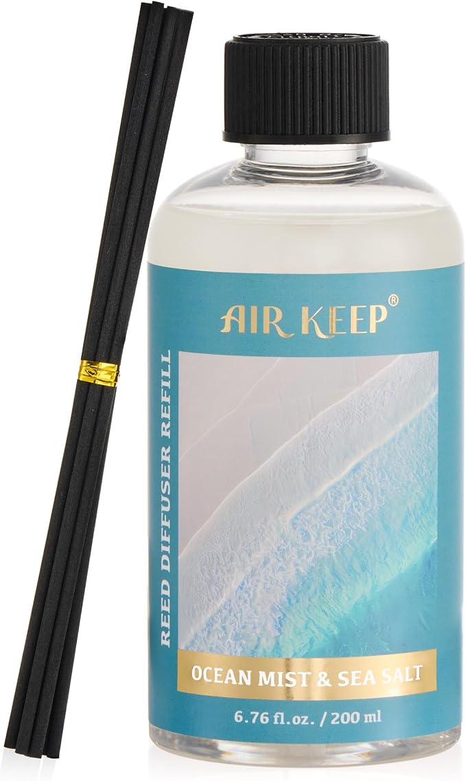 Airkeep Reed Diffuser Oil Refill with Diffuser Sticks, 6.76 Fl Oz(200ml) Ocean Mist&Sea Salt Scented Oils, Aroma Therapy, Home Fragrance & Air Freshener, Office Décor, Decoration