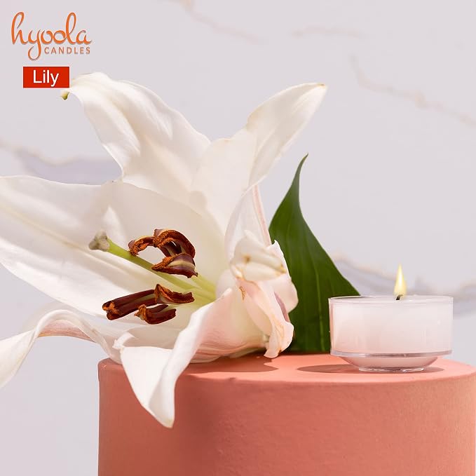 HYOOLA Scented Tealight Candles - Clear Cup - Lily Tealight Candles Scented - 6 Hour Burn Time - 15 Pack - European Made