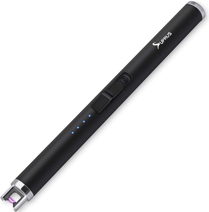 SUPRUS Lighter Electric Candle USB Type C Rechargeable Lighter with Upgraded LED Battery Display Safety Switch Flameless Plasma Windproof for Cooking BBQs Fireworks