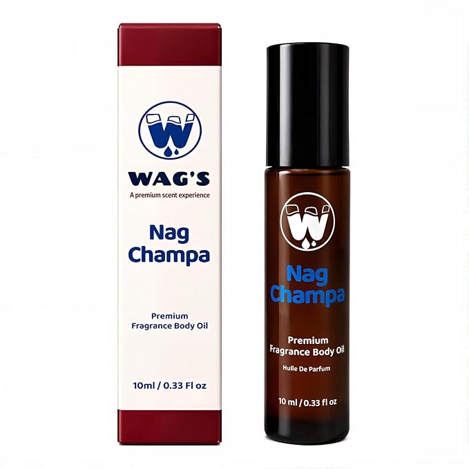 WagsMarket - Nag Champa Perfume Oil, from 0.33oz Roll On to 4oz Glass Bottle (0.33oz Roll On)